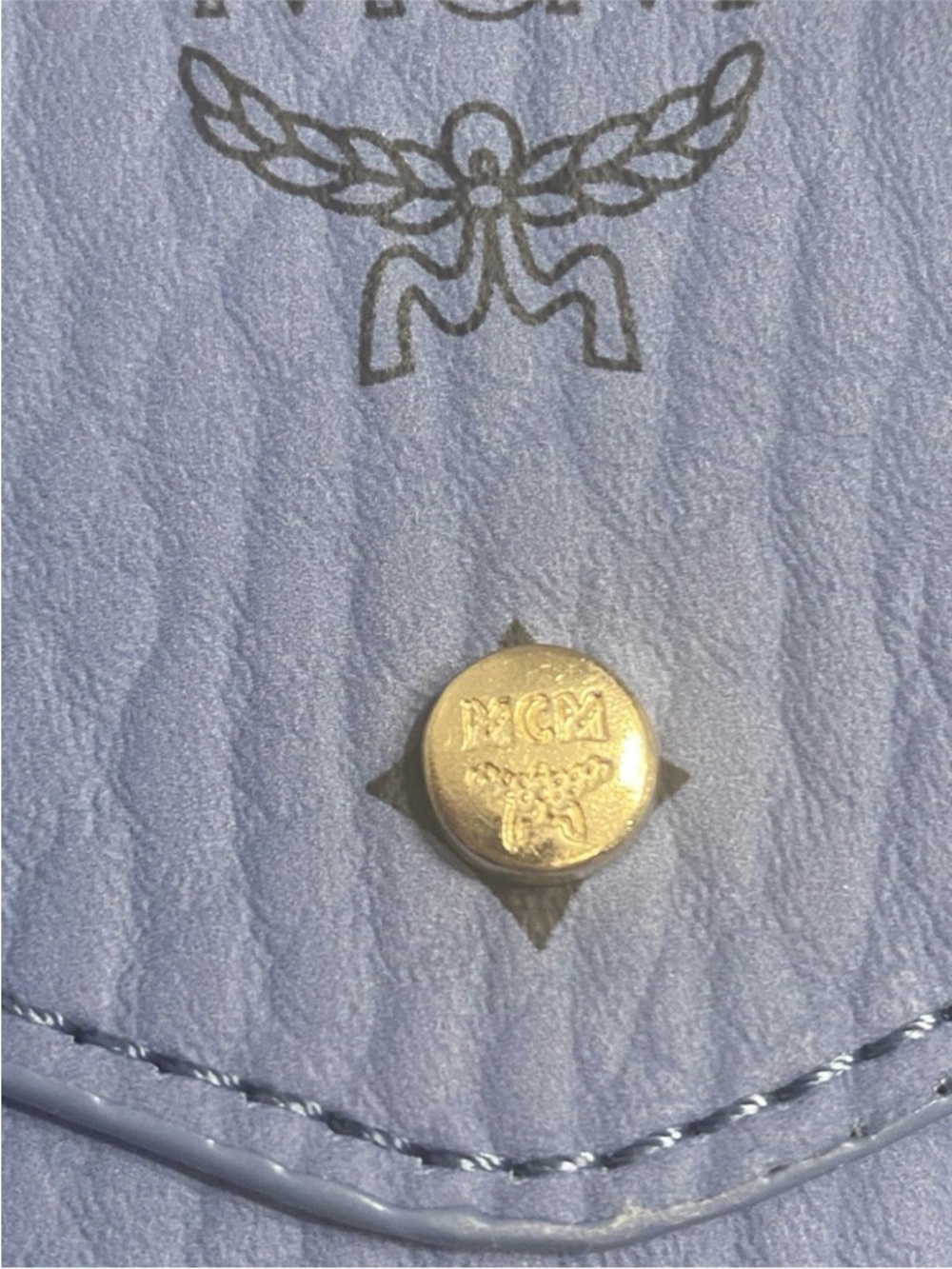 MCM Light Blue Logo Envelope Wallet clutch pouch like new with chain - Picture 11 of 11